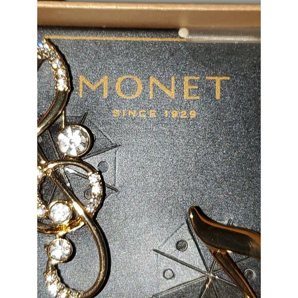A Monet Costume Jewelry Boxed Set Musical Symbol Pin Brooch Rhinestone Gift - Picture 6 of 11